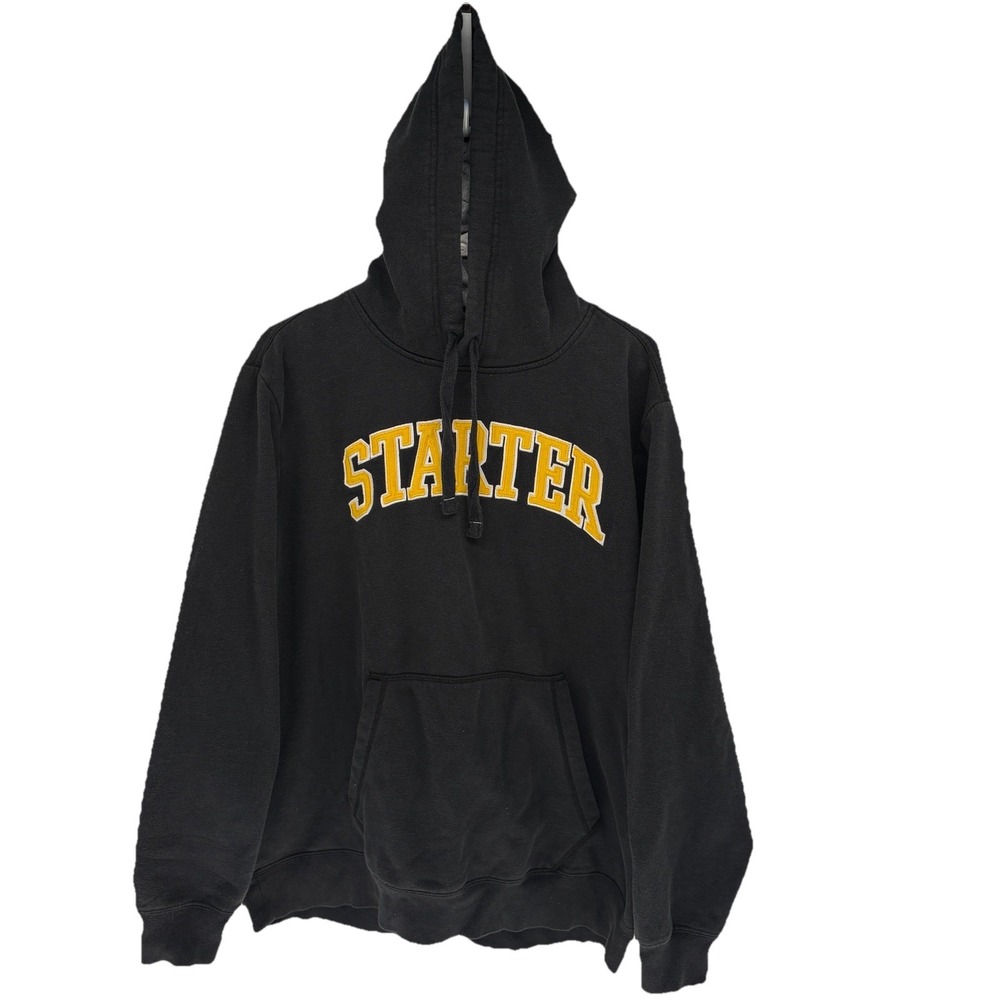Vintage Starter Embroidered Spellout Pullover Hoodie Black Y2K Men XL
